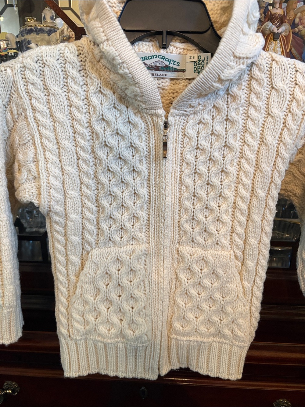 Aran Crafts Cream Cable Knit Zip-Up Hoodie Cardigan for children